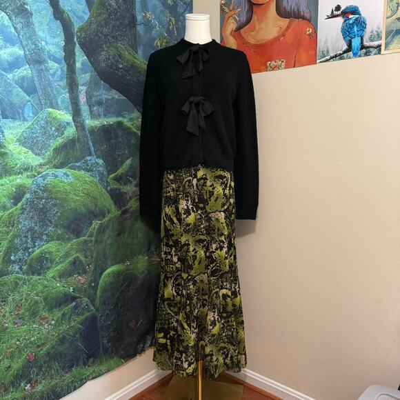 garella green black abstract print maxi skirt retro boho indie - Picture 3 of 7